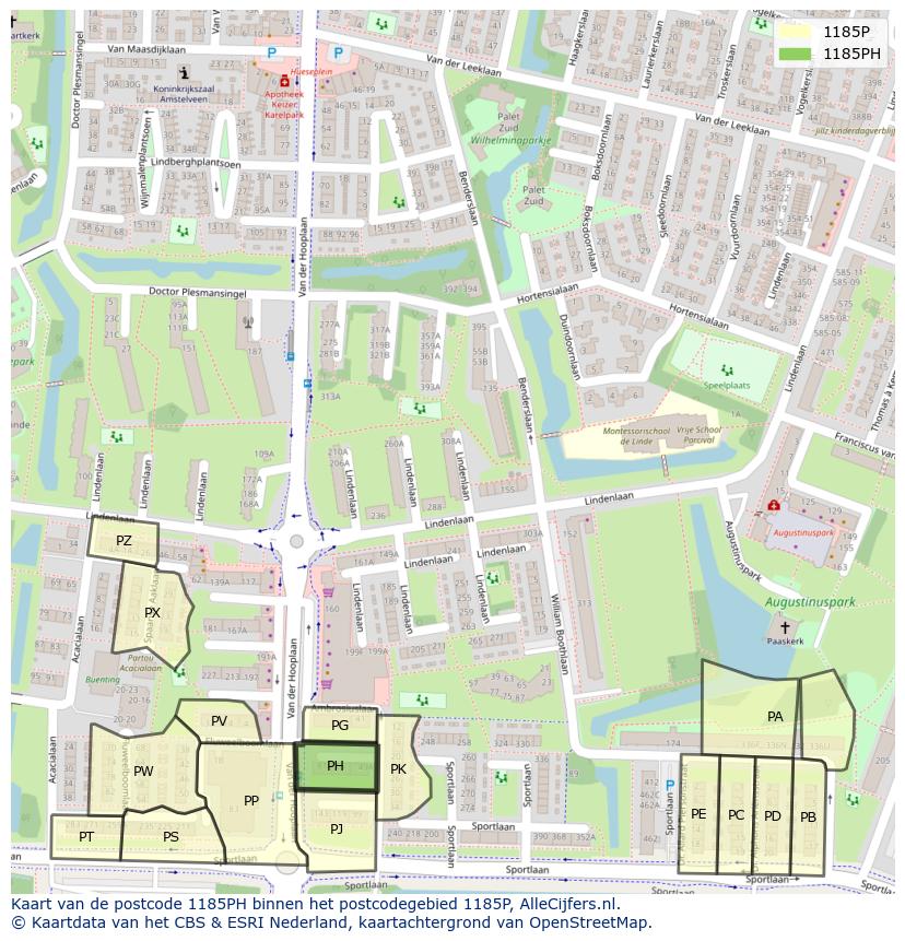 Afbeelding van het postcodegebied 1185 PH op de kaart.