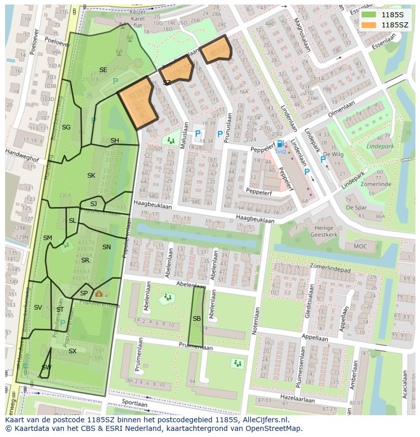 Afbeelding van het postcodegebied 1185 SZ op de kaart.