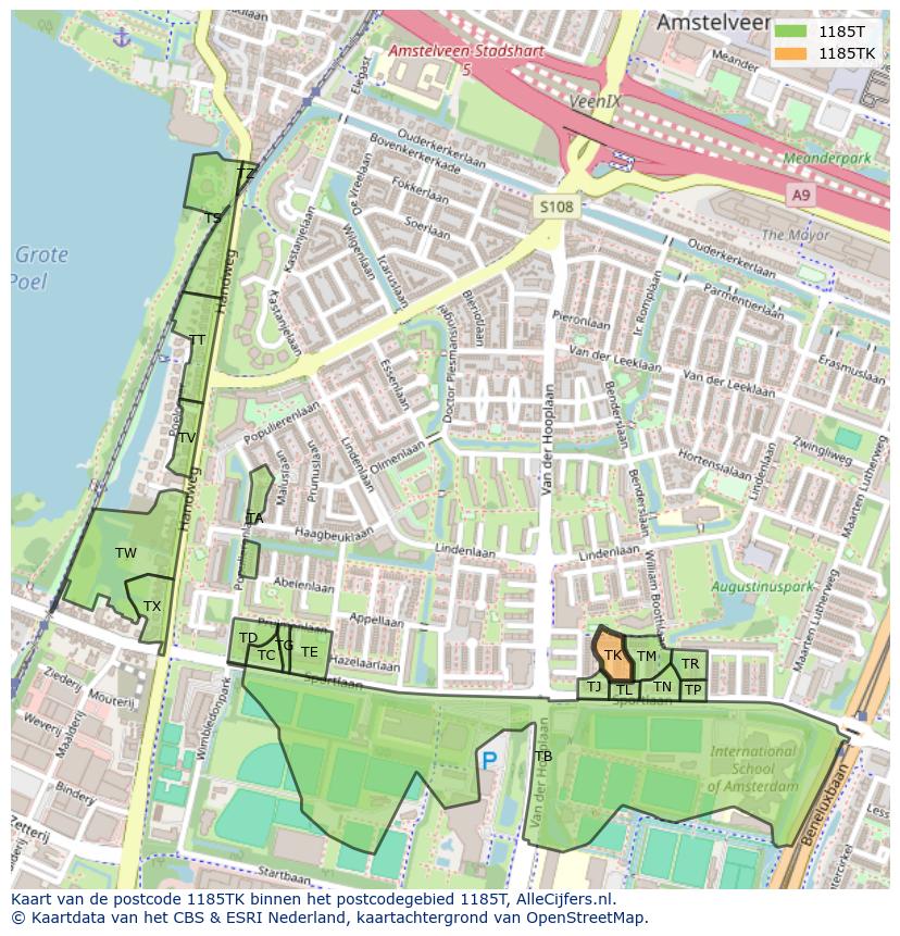 Afbeelding van het postcodegebied 1185 TK op de kaart.