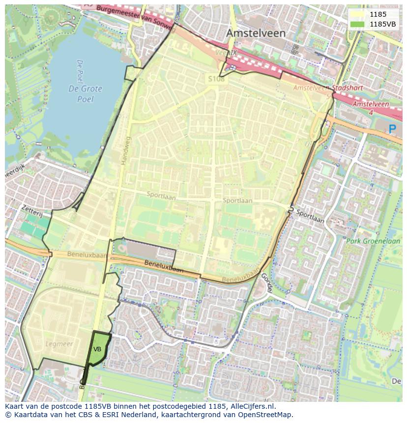 Afbeelding van het postcodegebied 1185 VB op de kaart.