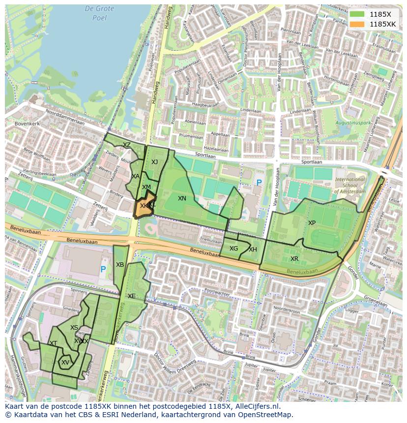 Afbeelding van het postcodegebied 1185 XK op de kaart.