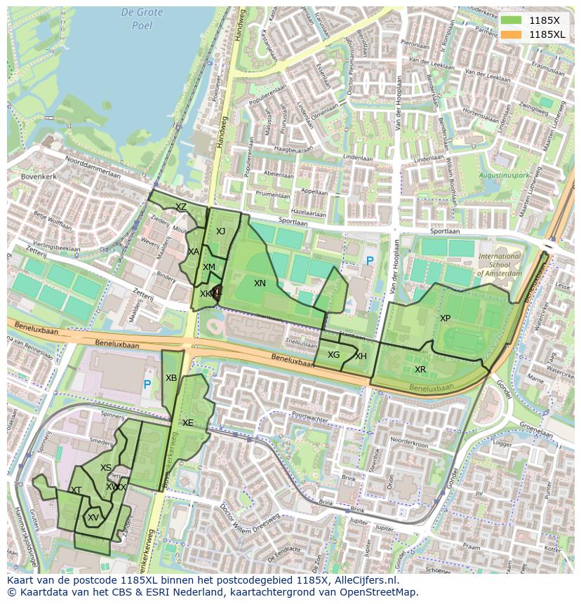 Afbeelding van het postcodegebied 1185 XL op de kaart.