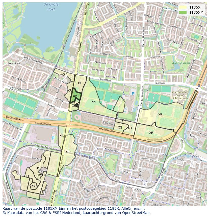 Afbeelding van het postcodegebied 1185 XM op de kaart.