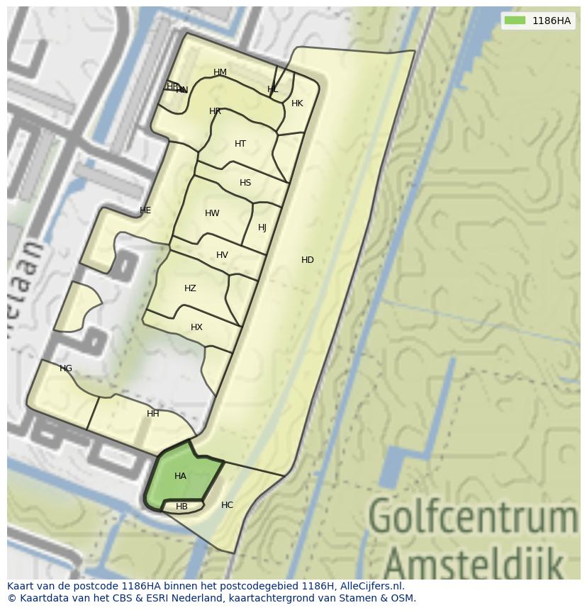Afbeelding van het postcodegebied 1186 HA op de kaart.