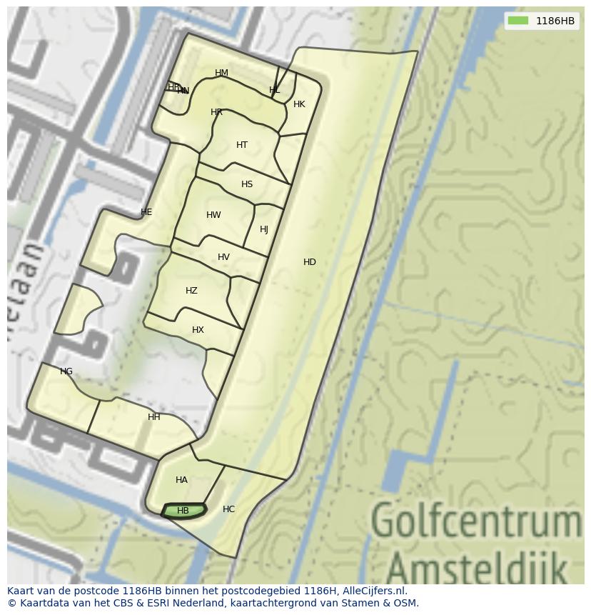 Afbeelding van het postcodegebied 1186 HB op de kaart.