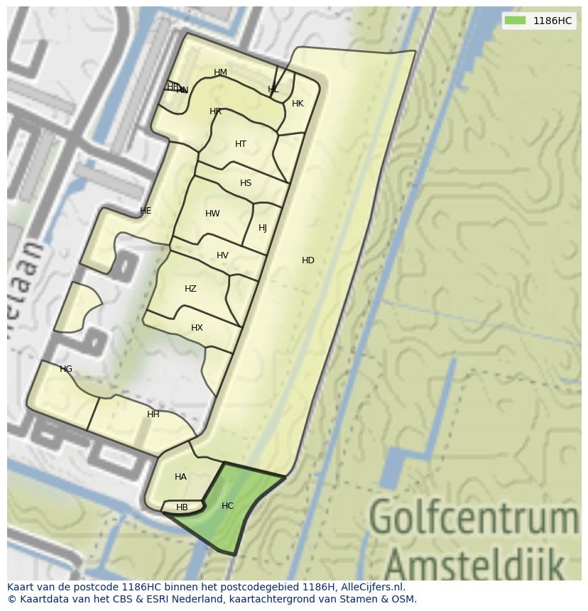Afbeelding van het postcodegebied 1186 HC op de kaart.