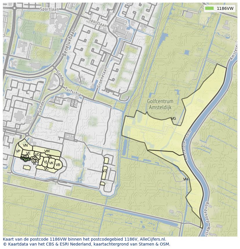 Afbeelding van het postcodegebied 1186 VW op de kaart.