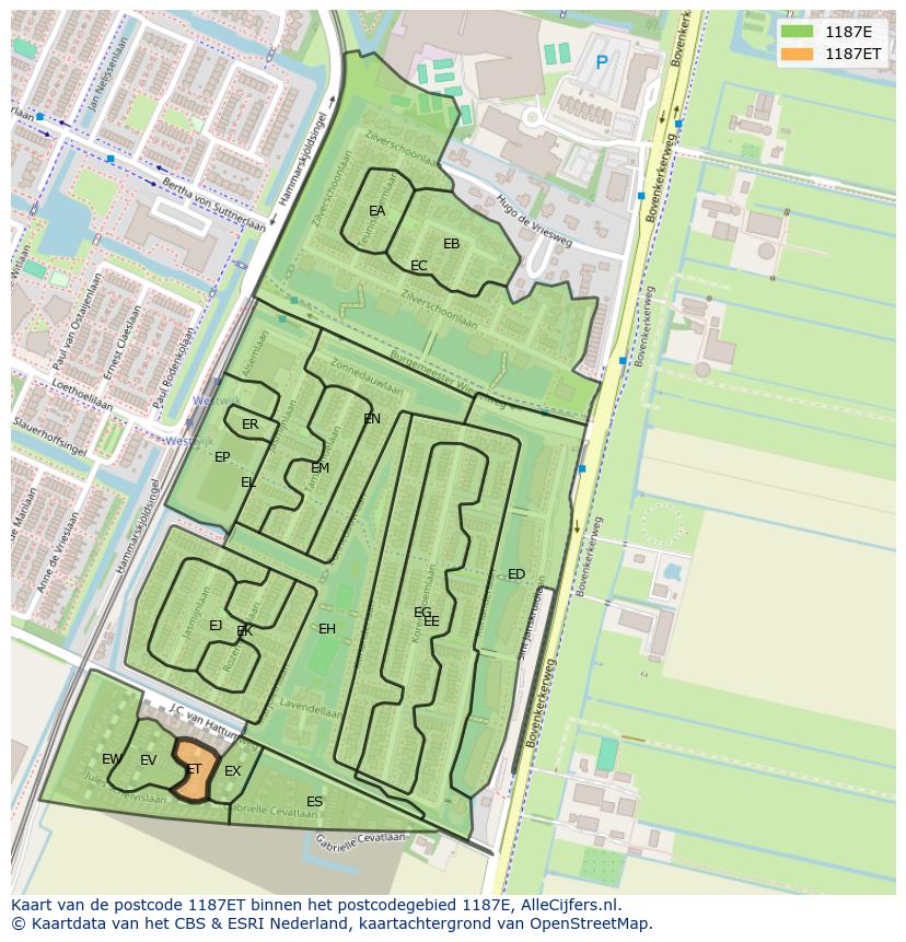 Afbeelding van het postcodegebied 1187 ET op de kaart.