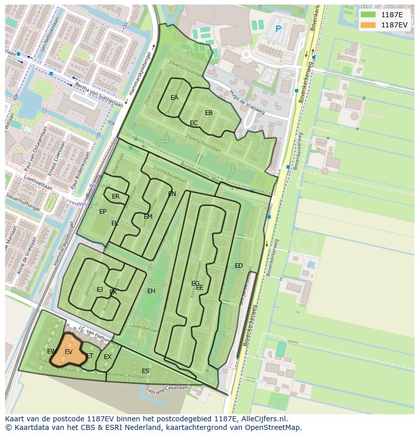 Afbeelding van het postcodegebied 1187 EV op de kaart.