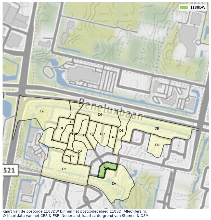 Afbeelding van het postcodegebied 1188 DW op de kaart.