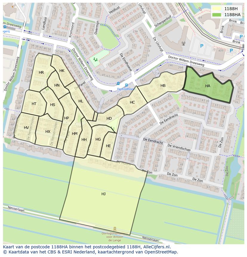 Afbeelding van het postcodegebied 1188 HA op de kaart.