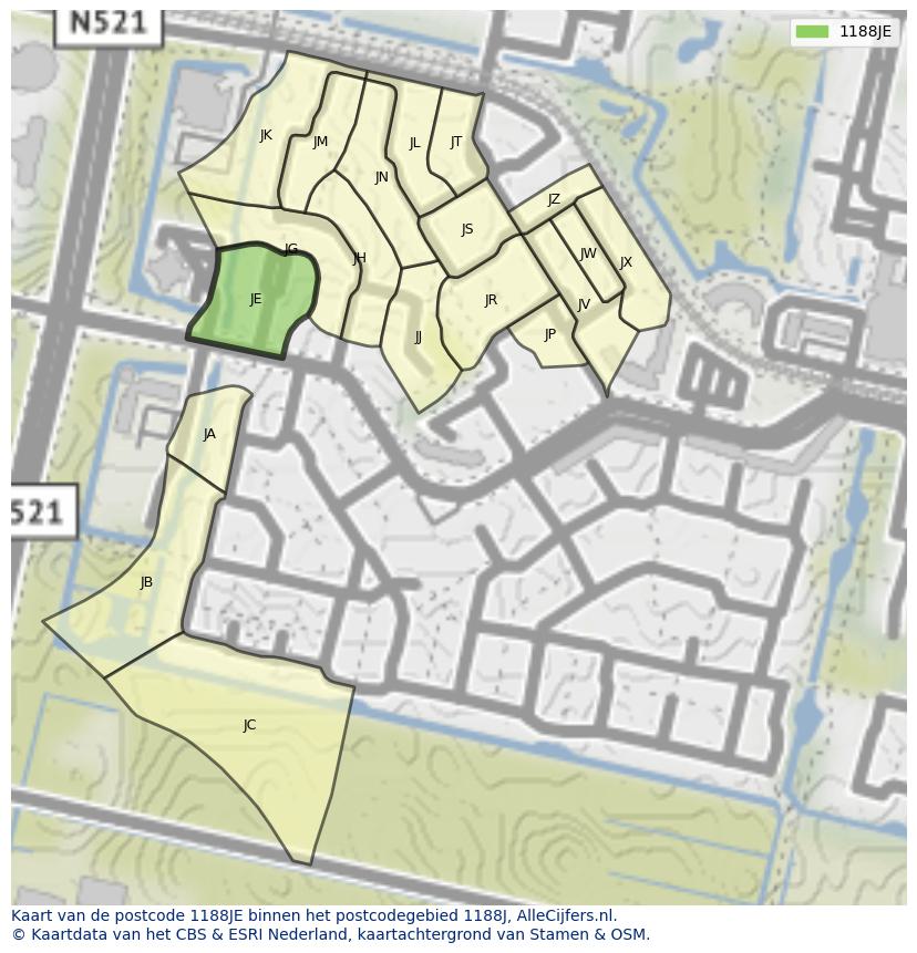 Afbeelding van het postcodegebied 1188 JE op de kaart.