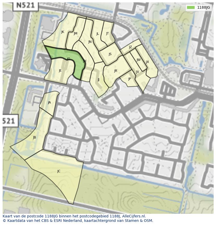 Afbeelding van het postcodegebied 1188 JG op de kaart.