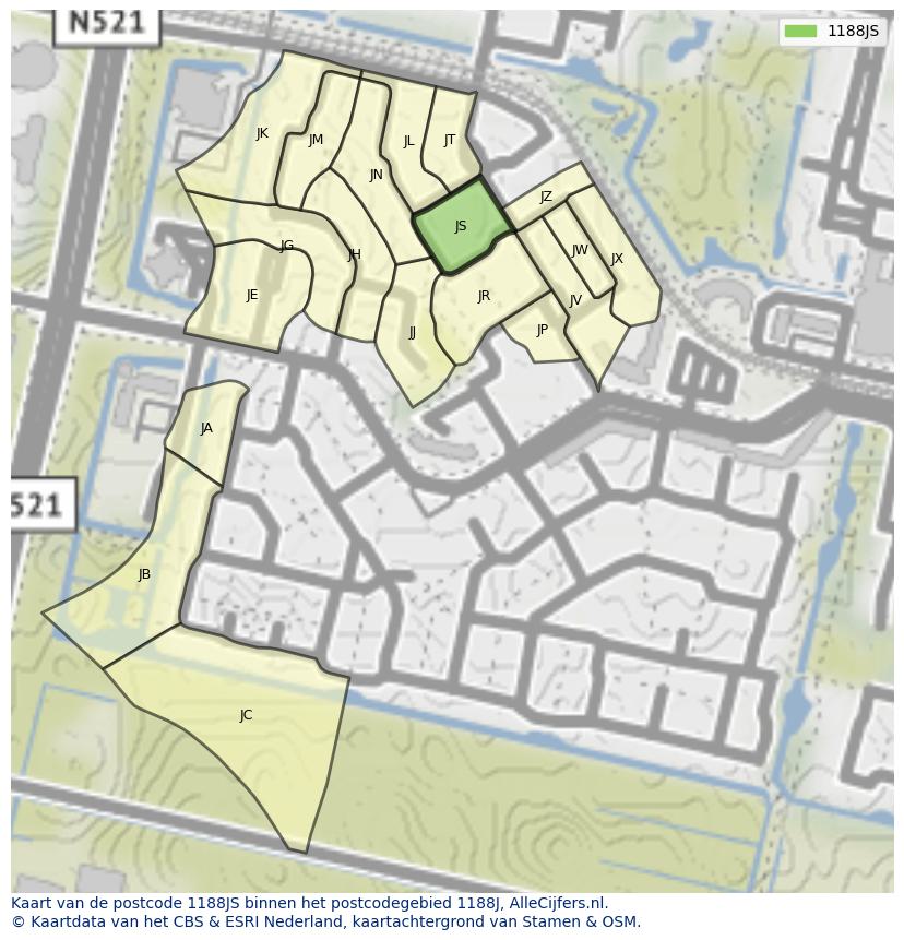Afbeelding van het postcodegebied 1188 JS op de kaart.