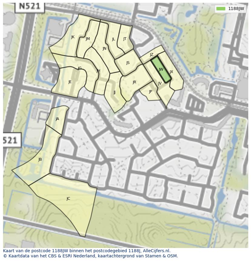 Afbeelding van het postcodegebied 1188 JW op de kaart.