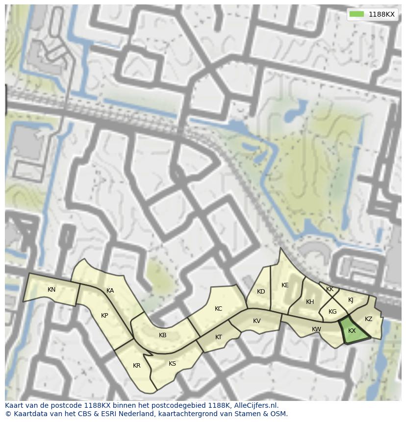 Afbeelding van het postcodegebied 1188 KX op de kaart.