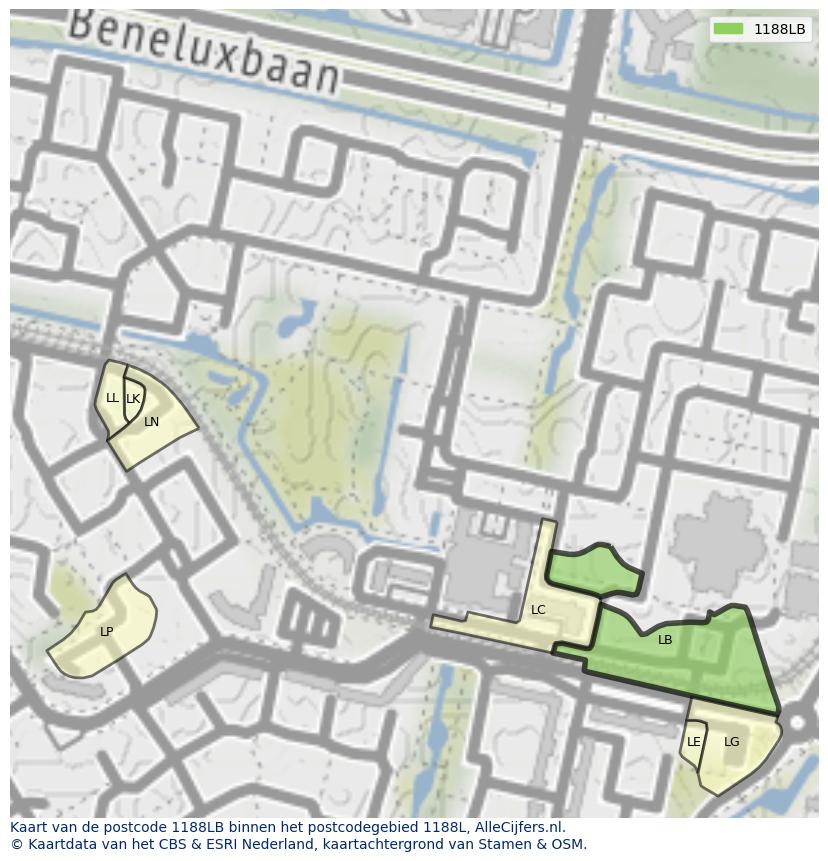 Afbeelding van het postcodegebied 1188 LB op de kaart.