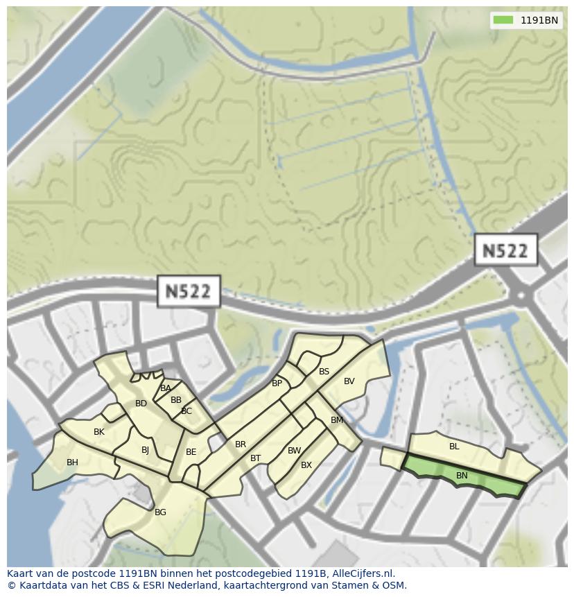 Afbeelding van het postcodegebied 1191 BN op de kaart.