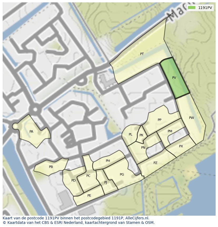 Afbeelding van het postcodegebied 1191 PV op de kaart.