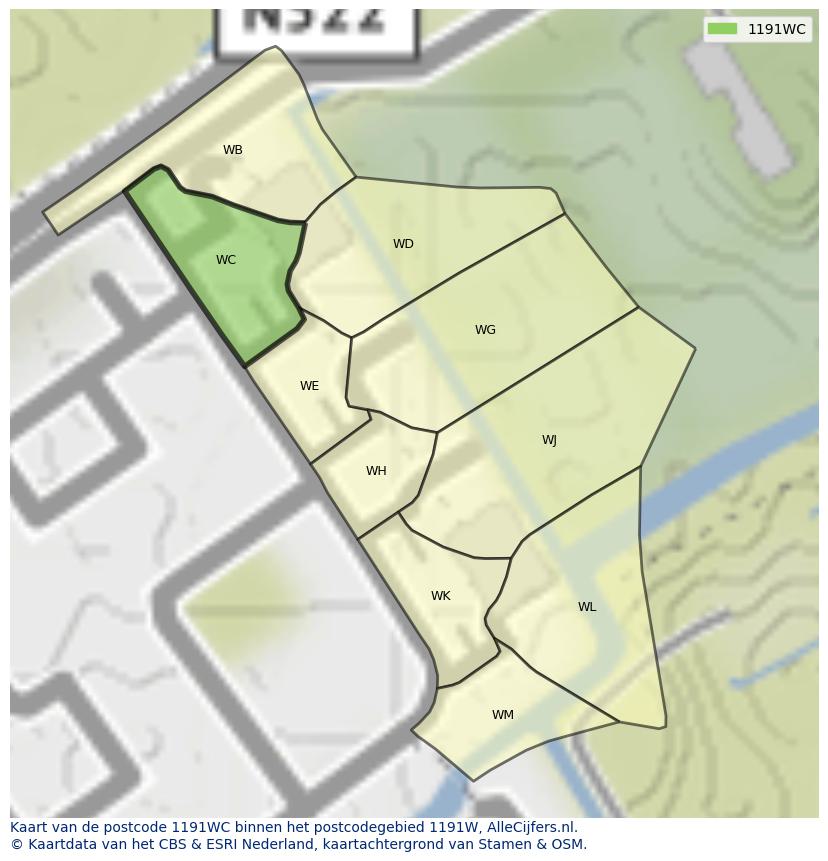 Afbeelding van het postcodegebied 1191 WC op de kaart.