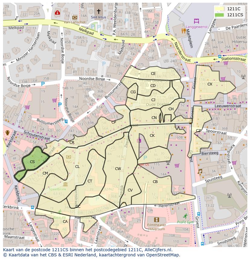 Afbeelding van het postcodegebied 1211 CS op de kaart.
