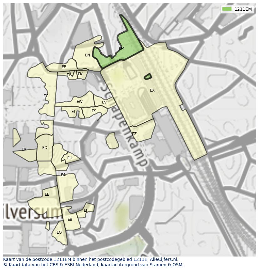 Afbeelding van het postcodegebied 1211 EM op de kaart.