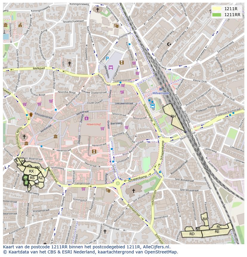 Afbeelding van het postcodegebied 1211 RR op de kaart.