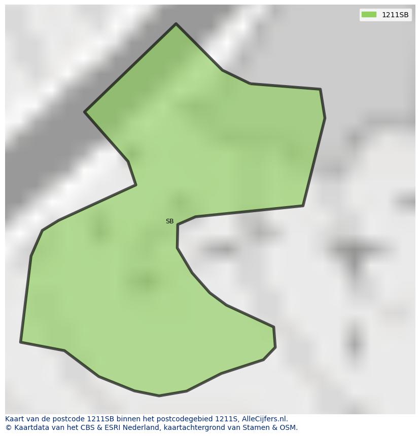 Afbeelding van het postcodegebied 1211 SB op de kaart.