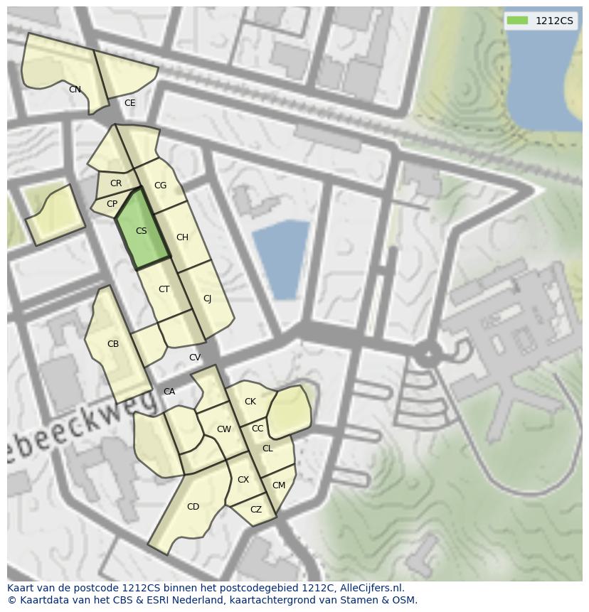 Afbeelding van het postcodegebied 1212 CS op de kaart.