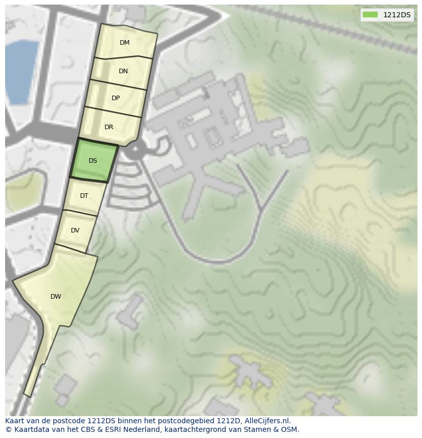 Afbeelding van het postcodegebied 1212 DS op de kaart.