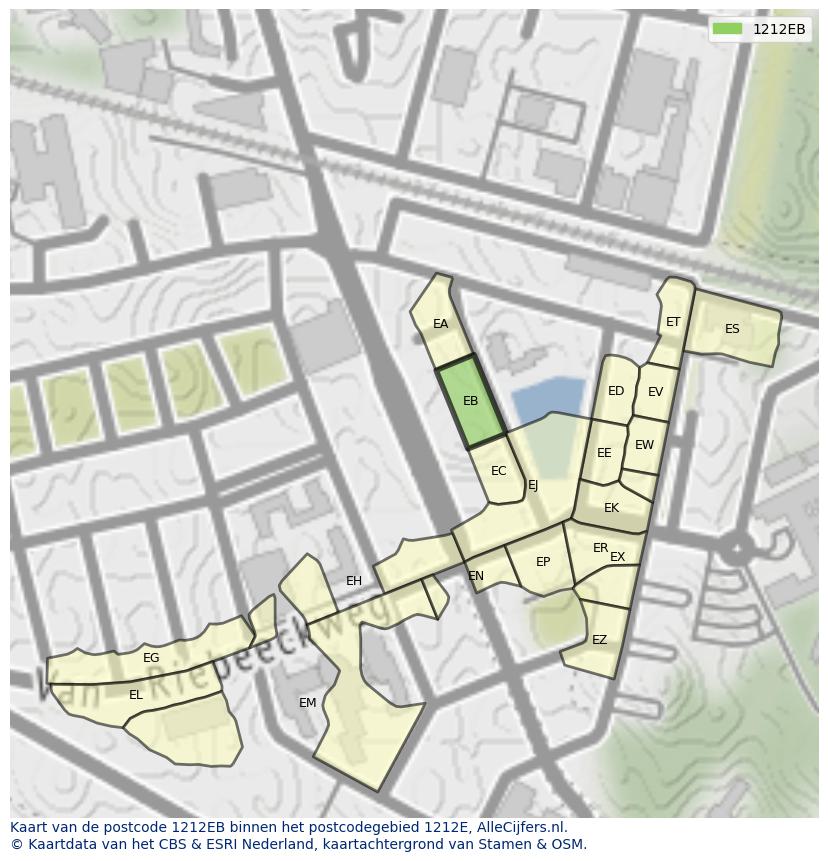 Afbeelding van het postcodegebied 1212 EB op de kaart.
