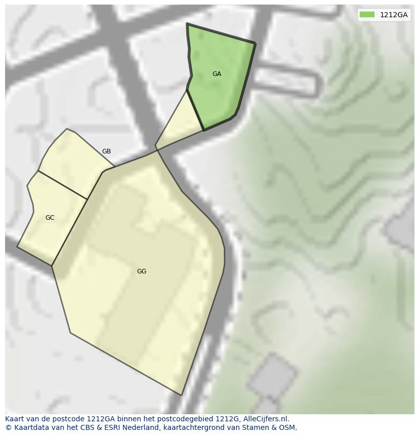 Afbeelding van het postcodegebied 1212 GA op de kaart.
