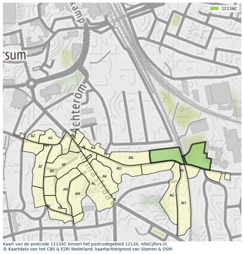 Afbeelding van het postcodegebied 1213 AC op de kaart.
