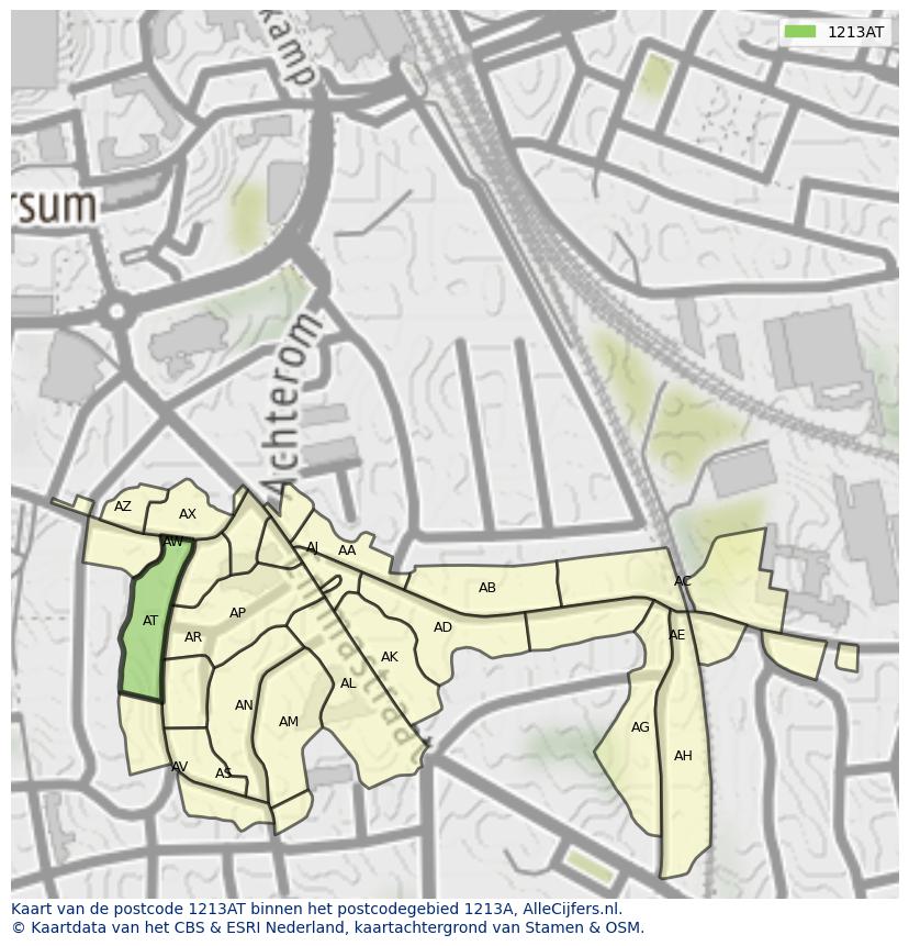 Afbeelding van het postcodegebied 1213 AT op de kaart.