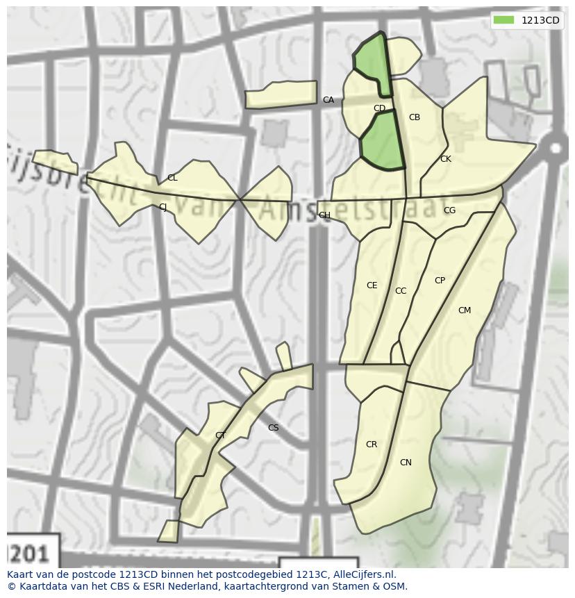 Afbeelding van het postcodegebied 1213 CD op de kaart.