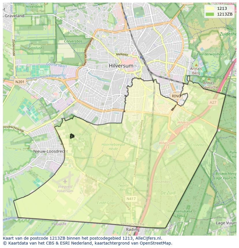 Afbeelding van het postcodegebied 1213 ZB op de kaart.