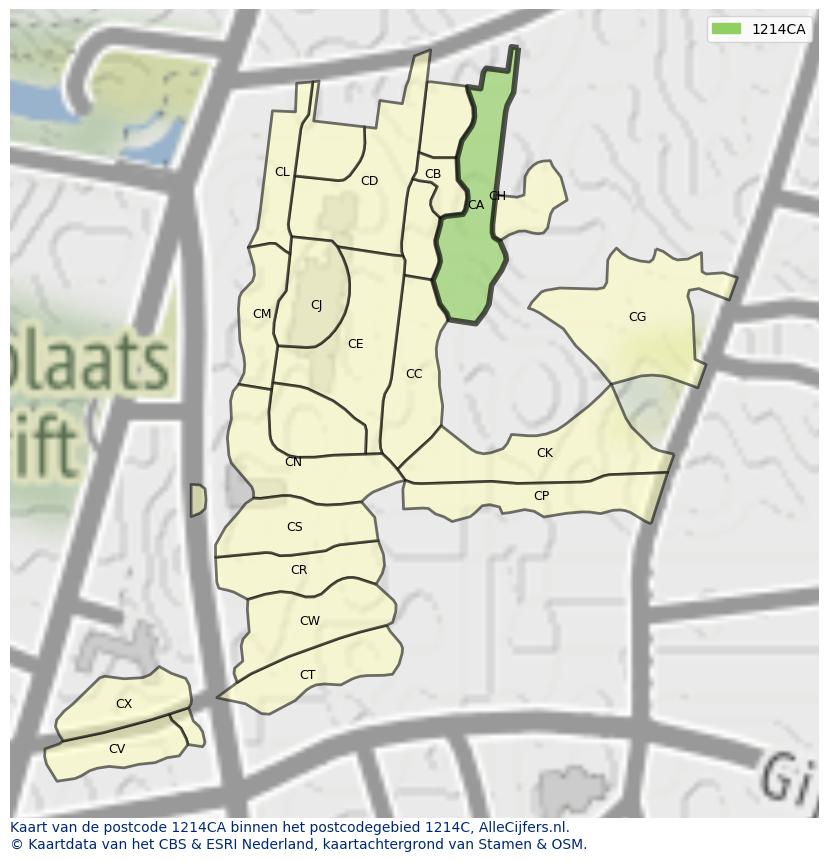 Afbeelding van het postcodegebied 1214 CA op de kaart.