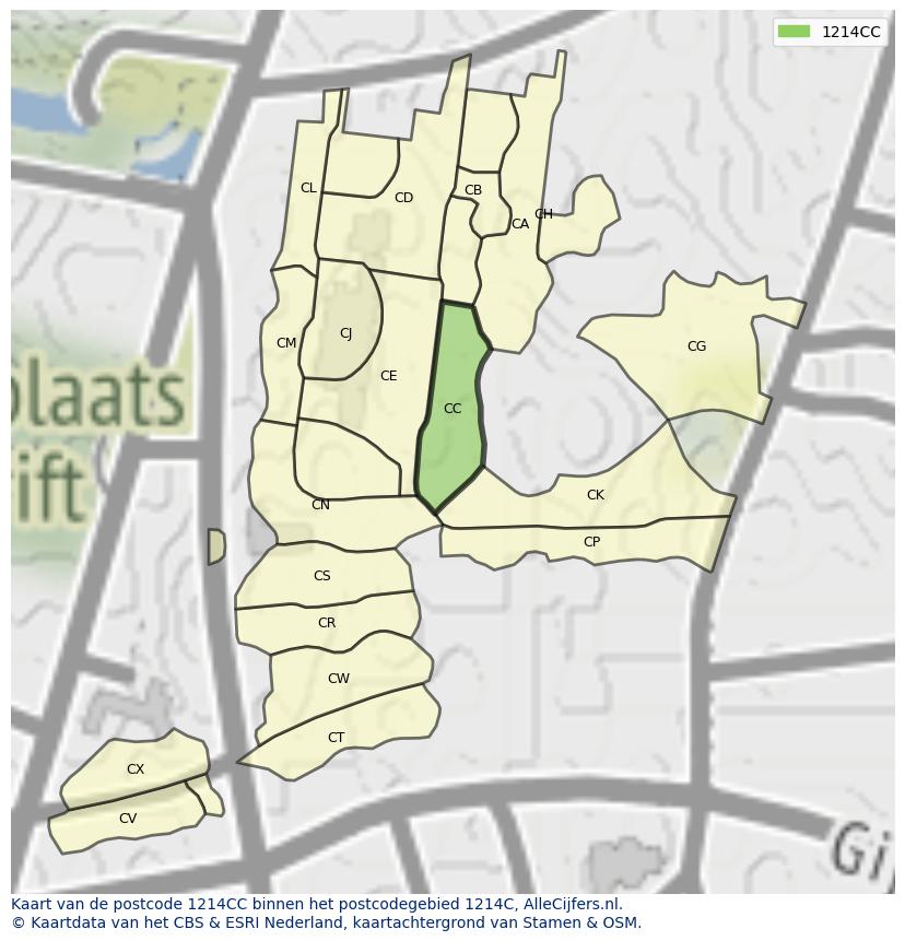 Afbeelding van het postcodegebied 1214 CC op de kaart.