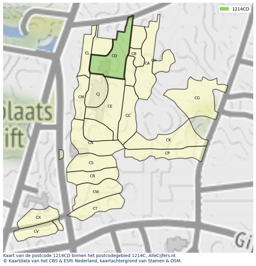 Afbeelding van het postcodegebied 1214 CD op de kaart.