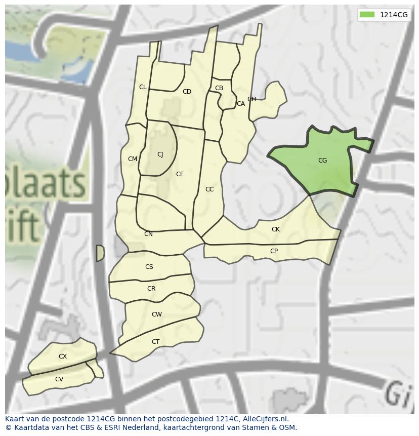 Afbeelding van het postcodegebied 1214 CG op de kaart.