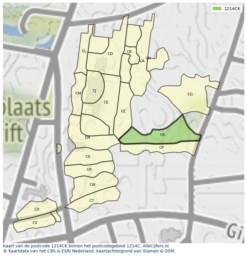 Afbeelding van het postcodegebied 1214 CK op de kaart.