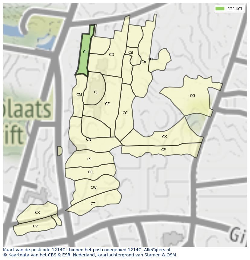 Afbeelding van het postcodegebied 1214 CL op de kaart.