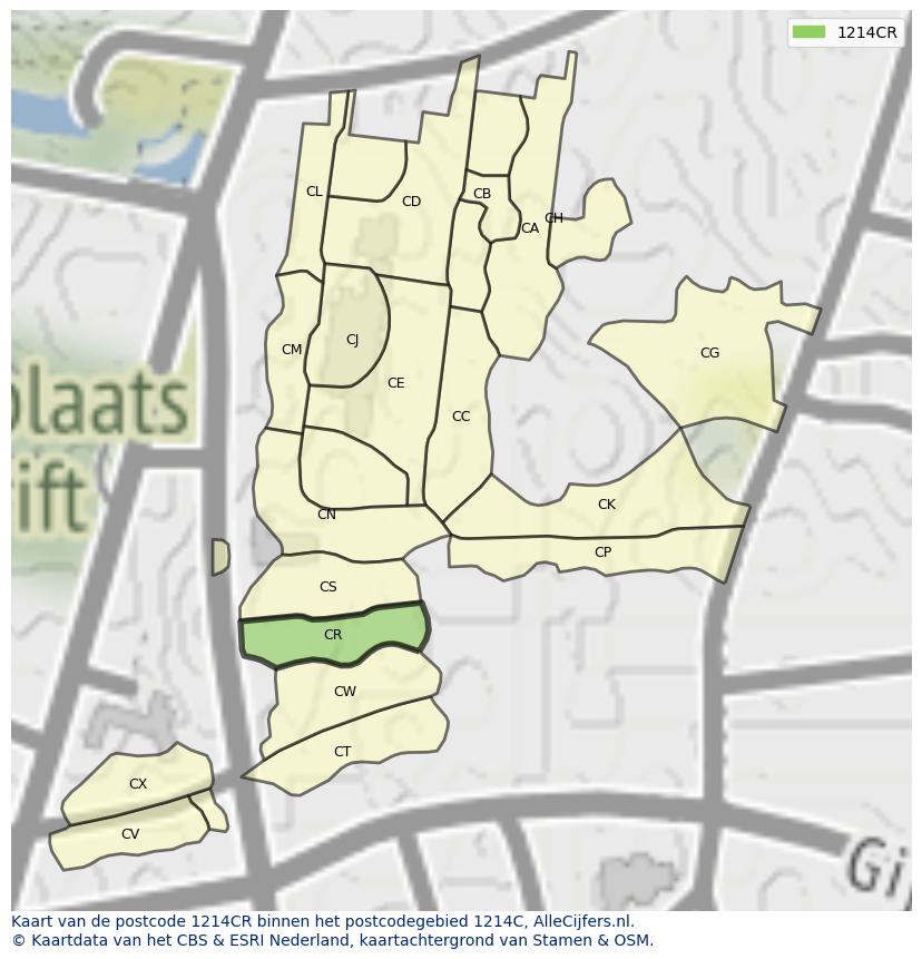 Afbeelding van het postcodegebied 1214 CR op de kaart.