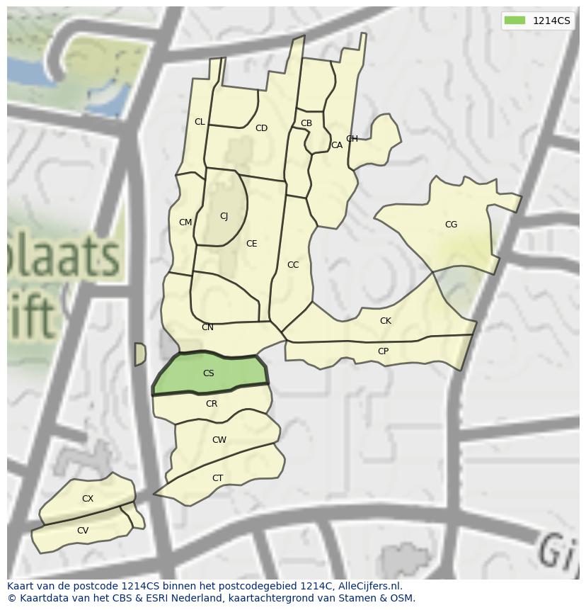 Afbeelding van het postcodegebied 1214 CS op de kaart.