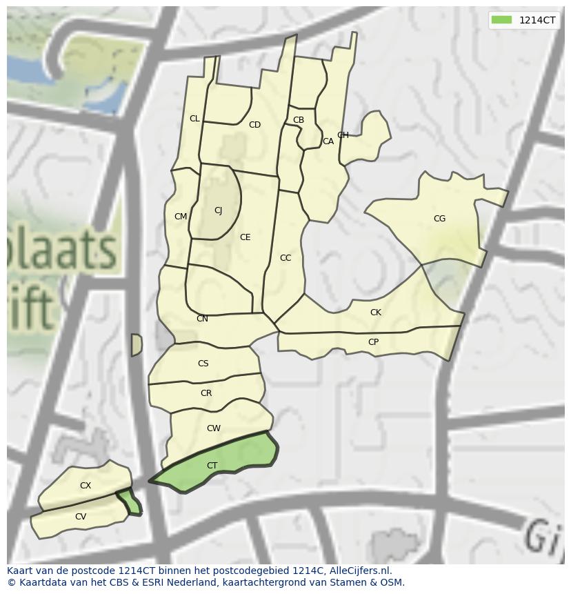 Afbeelding van het postcodegebied 1214 CT op de kaart.