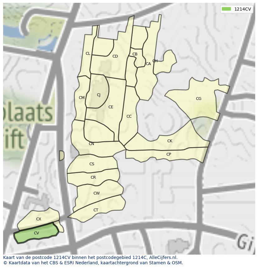Afbeelding van het postcodegebied 1214 CV op de kaart.