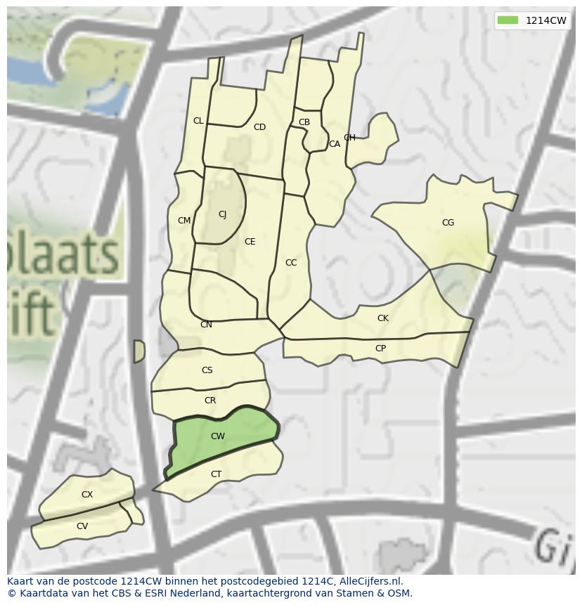 Afbeelding van het postcodegebied 1214 CW op de kaart.