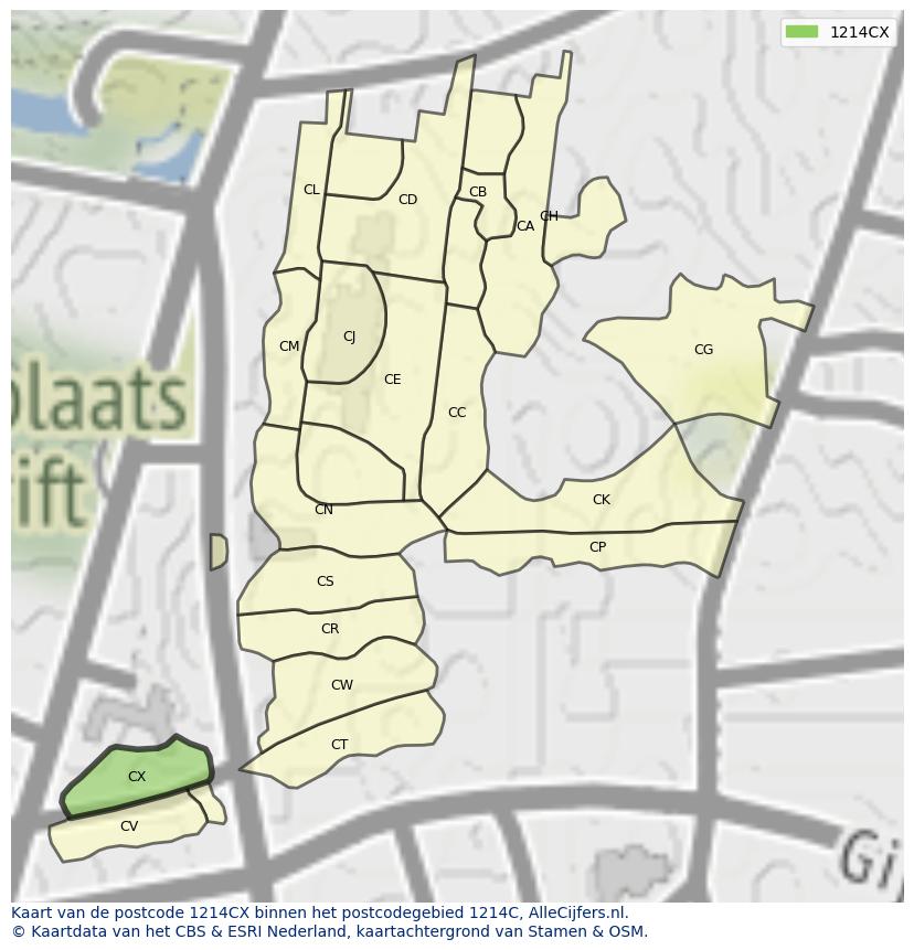 Afbeelding van het postcodegebied 1214 CX op de kaart.