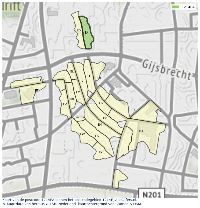 Afbeelding van het postcodegebied 1214 EA op de kaart.