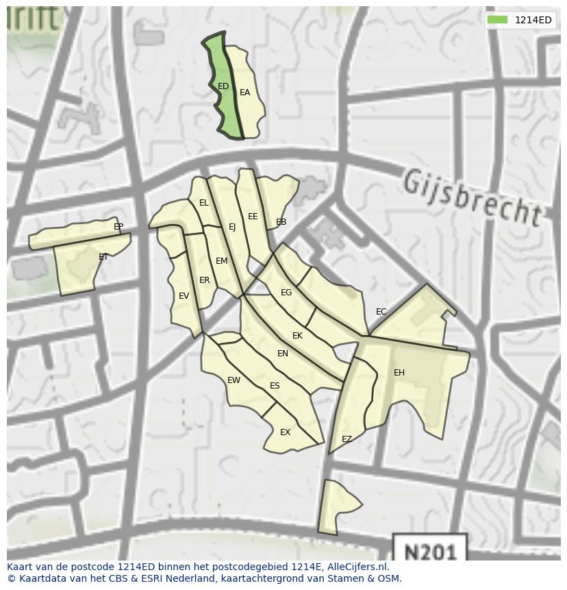 Afbeelding van het postcodegebied 1214 ED op de kaart.